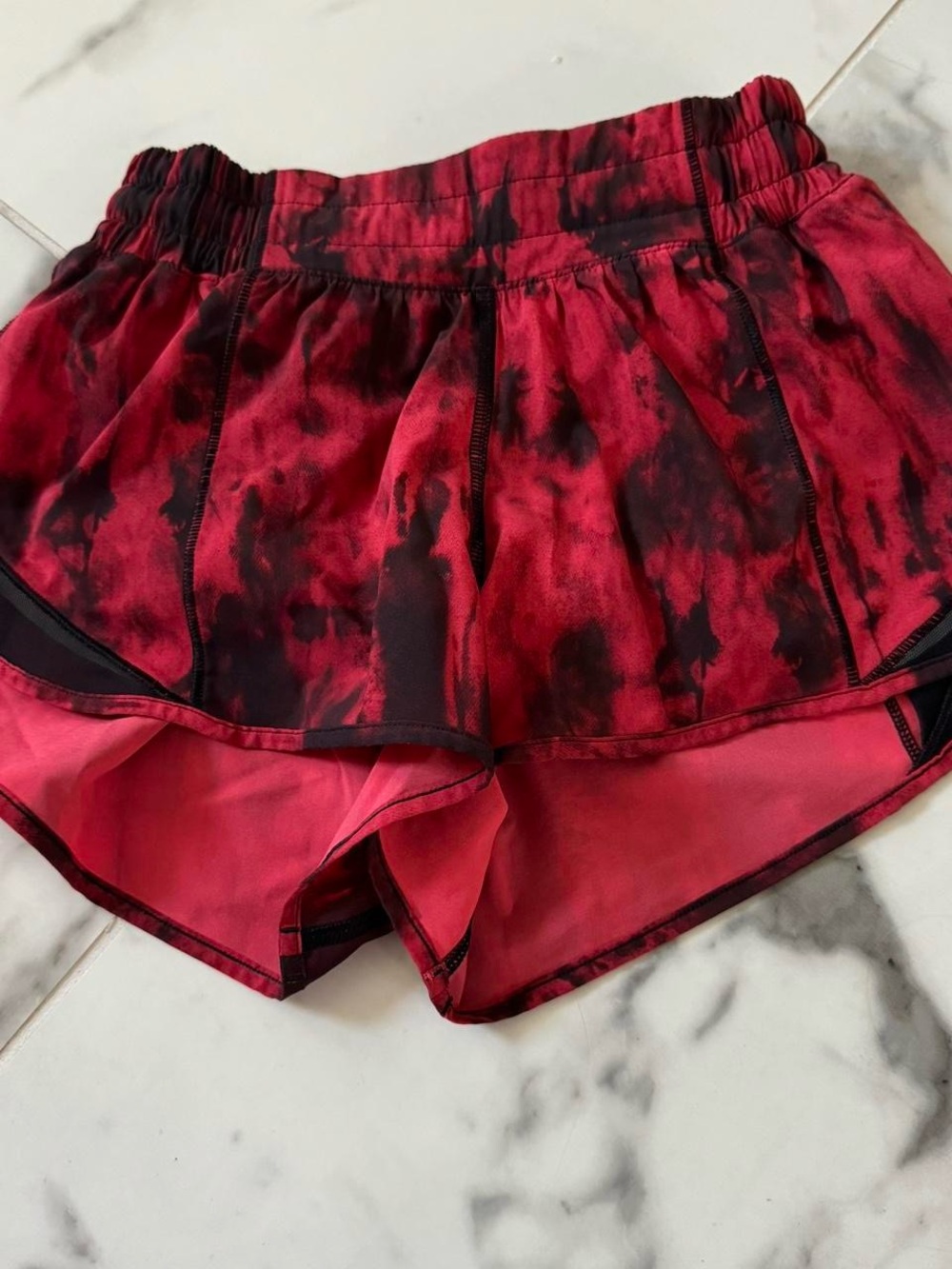 lululemon athletica Red and Black Tie-Dye Athletic Shorts